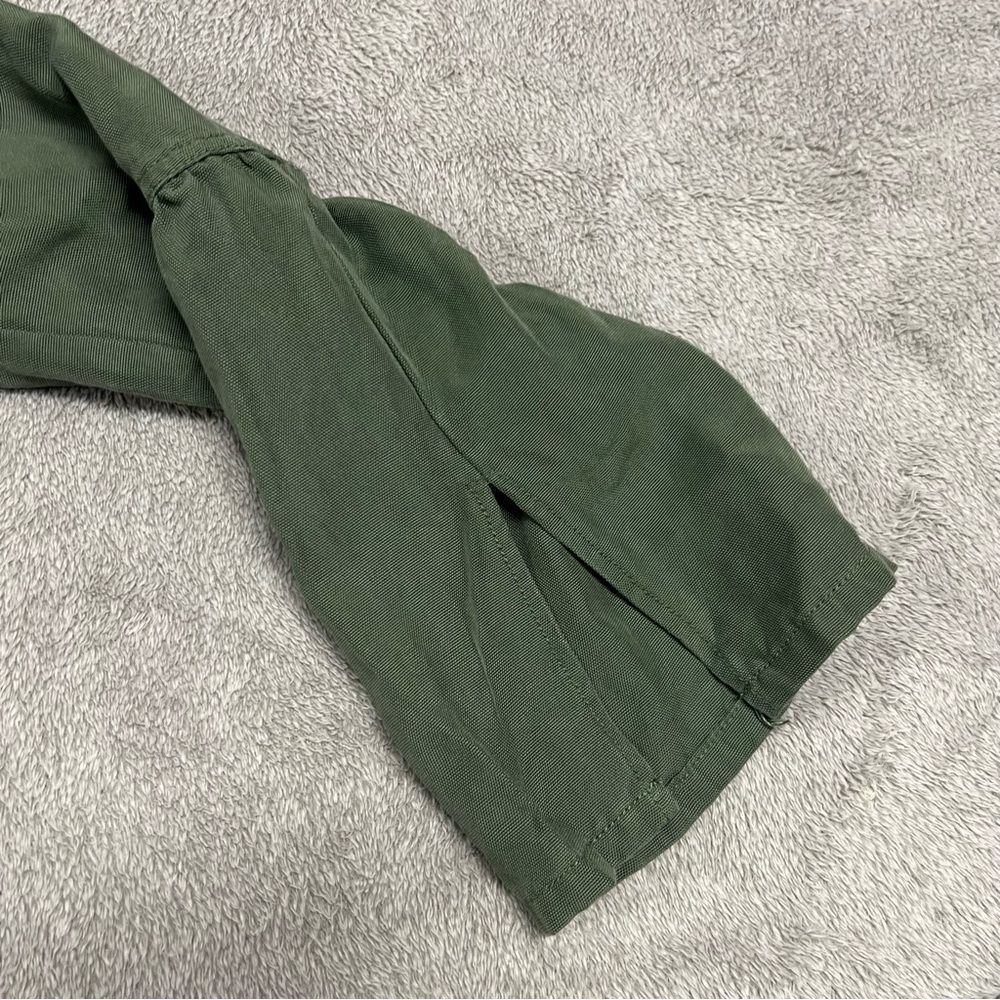 Hinge Seattle Military Jacket Womens Small Army Green Ruffle Zip Trumpet Sleeve - Picture 4 of 8